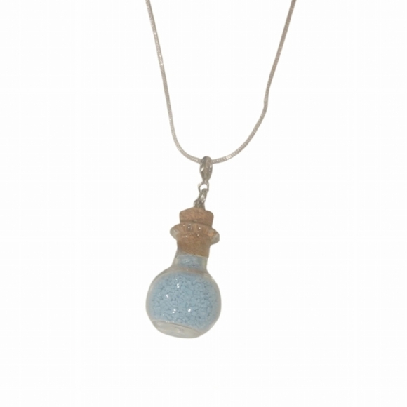 Blue Glitter Potion/Fairy Dust Silver Necklace - Picture 2 of 2